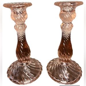 Vintage 1960s Baccarat Bambous Swirl Molded Heavy Crystal Candlesticks - a Pair